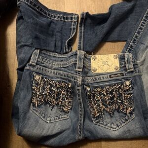 Miss Me Women's Dark Blue Boot Cut Jeans with Embellished Pockets